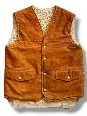 Vintage 70s Biker Western Sherpa Vest Size S/M Brown Authentic Hippie C-2